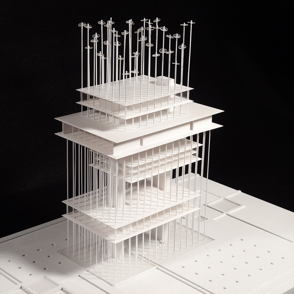 A proposed Founders’ Memorial structure is floating in the air, supported by forest of columns. The columns represent unity of Singaporeans, whom they share and embrace multiple cultures & religions.