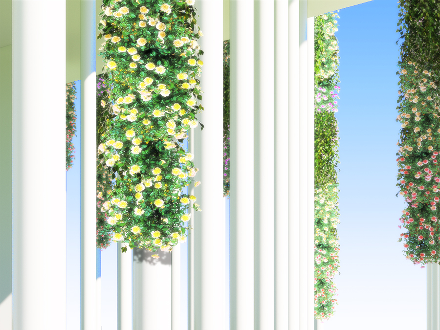 HANGING TRELLIS crawls along the cascade of columns provides visual entertainment, while acts as a shading device for the terraces and the building facade.