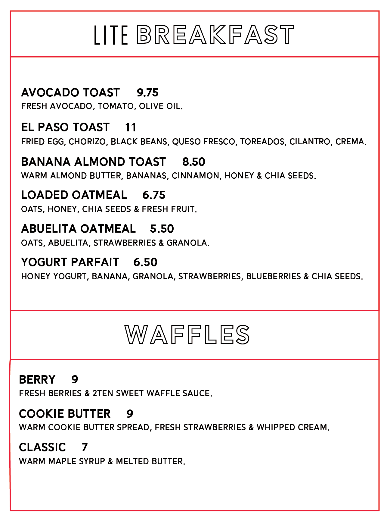 Digital Menu — 2Ten Coffee Roasters El Paso Specialty Coffee Roasters & Cafe