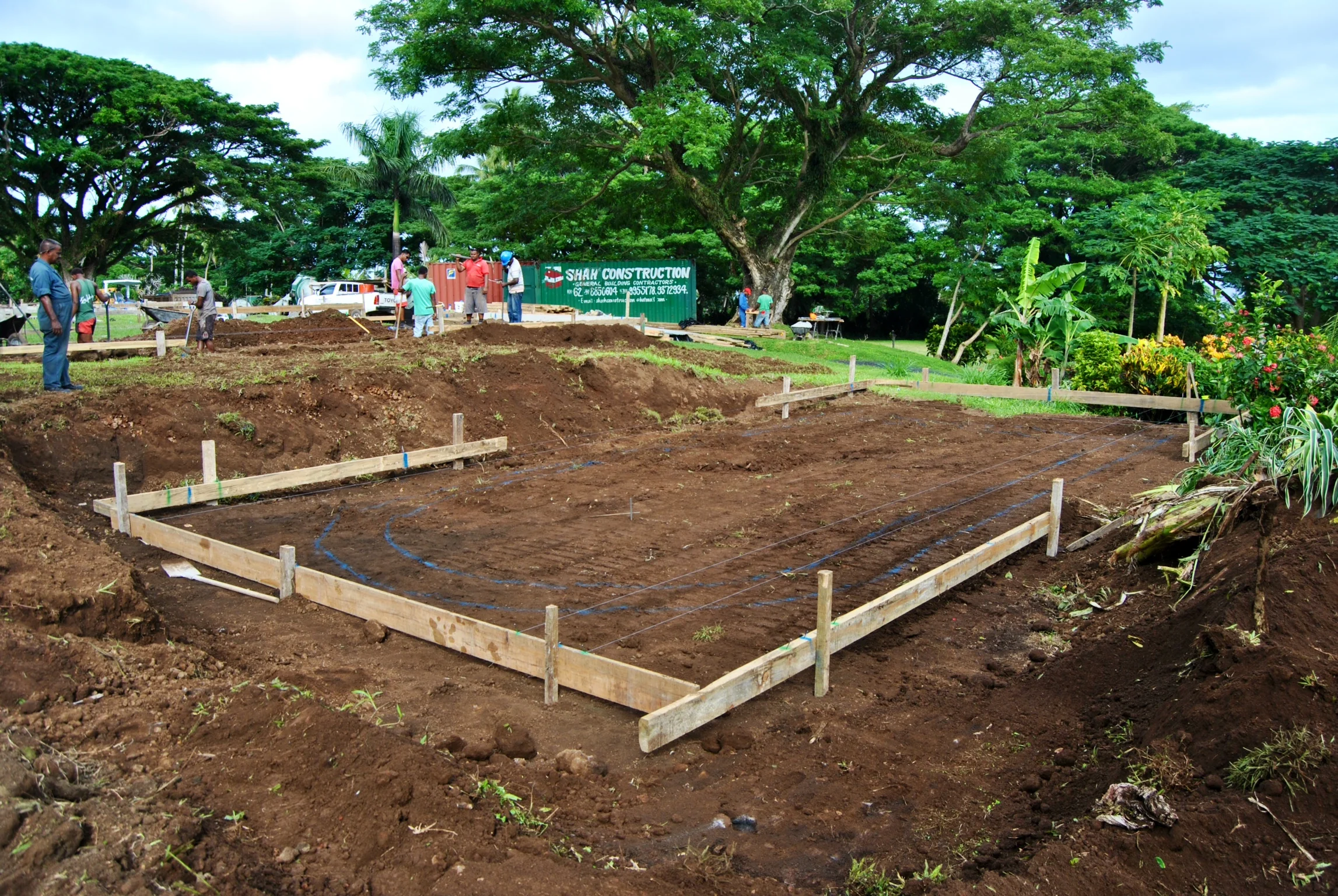 Here the guys are beginning to layout the foundation for Bure #2. We've adjusted some of the locations for the bures to maximize the views and privacy for our guests. It is cool to think how fast the grass will grow back after the work is completed.