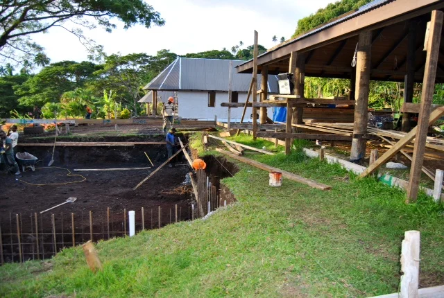 Once we removed the lava flow, the crew began forming up the rebar and iron for the walls. Notice how nice and close the pool is to the resturant?