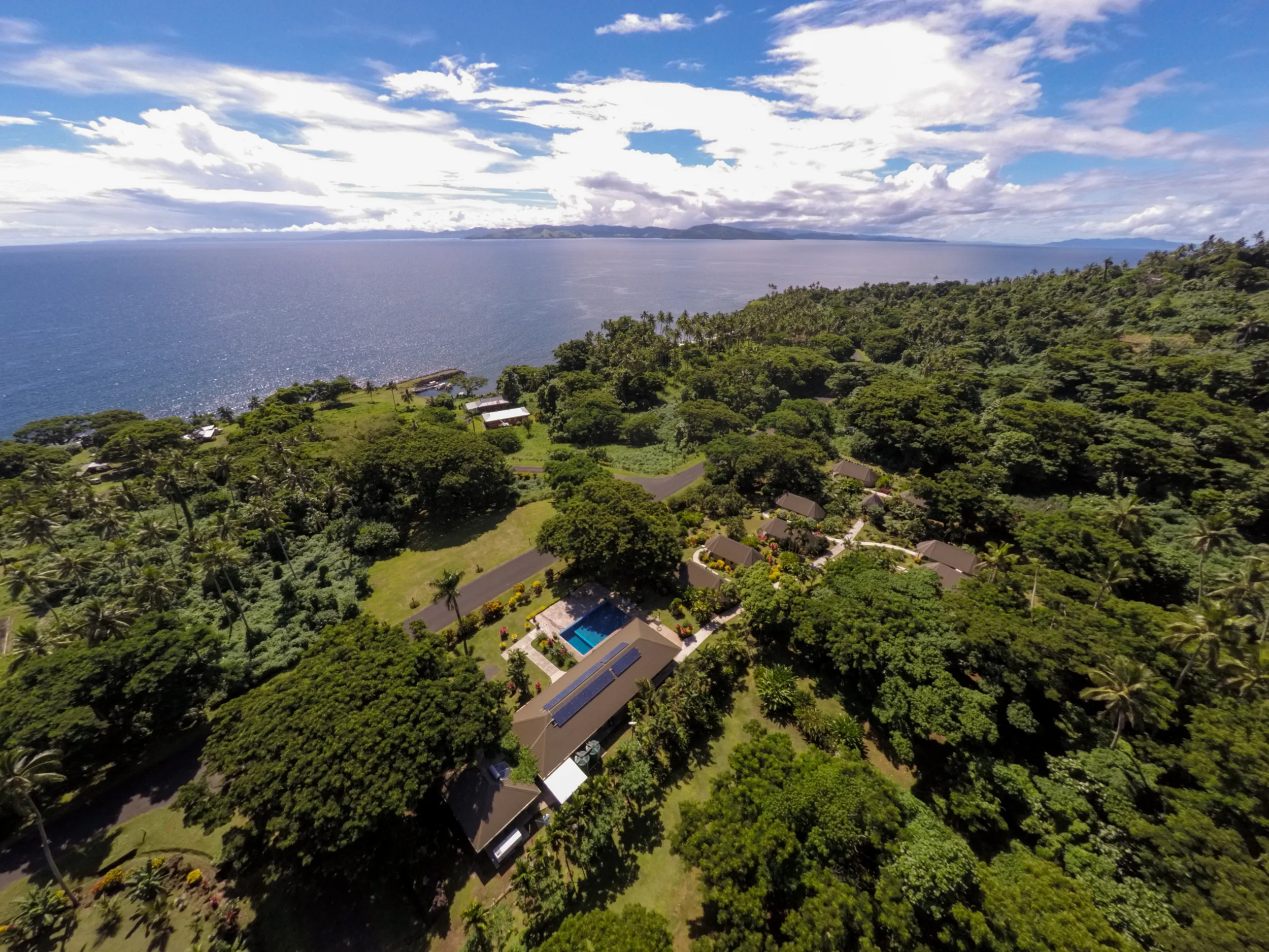 This is from the south of the resort looking across the Somosomo strait. Vanua Levu is the island in the distance. 
