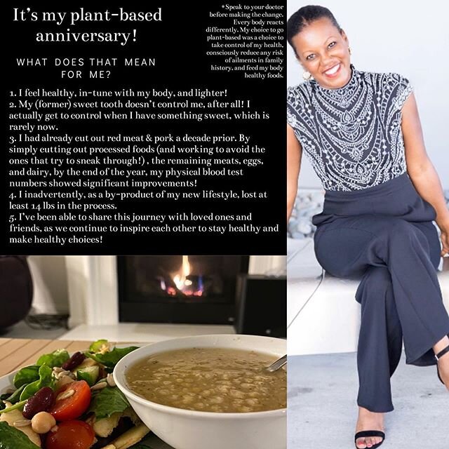 It&rsquo;s my plant-based anniversary!!! What does that mean for me?
*Speak to your doctor before making the change. Every body reacts differently. My choice to go plant-based was a choice to take control of my health, consciously reduce any risk of 