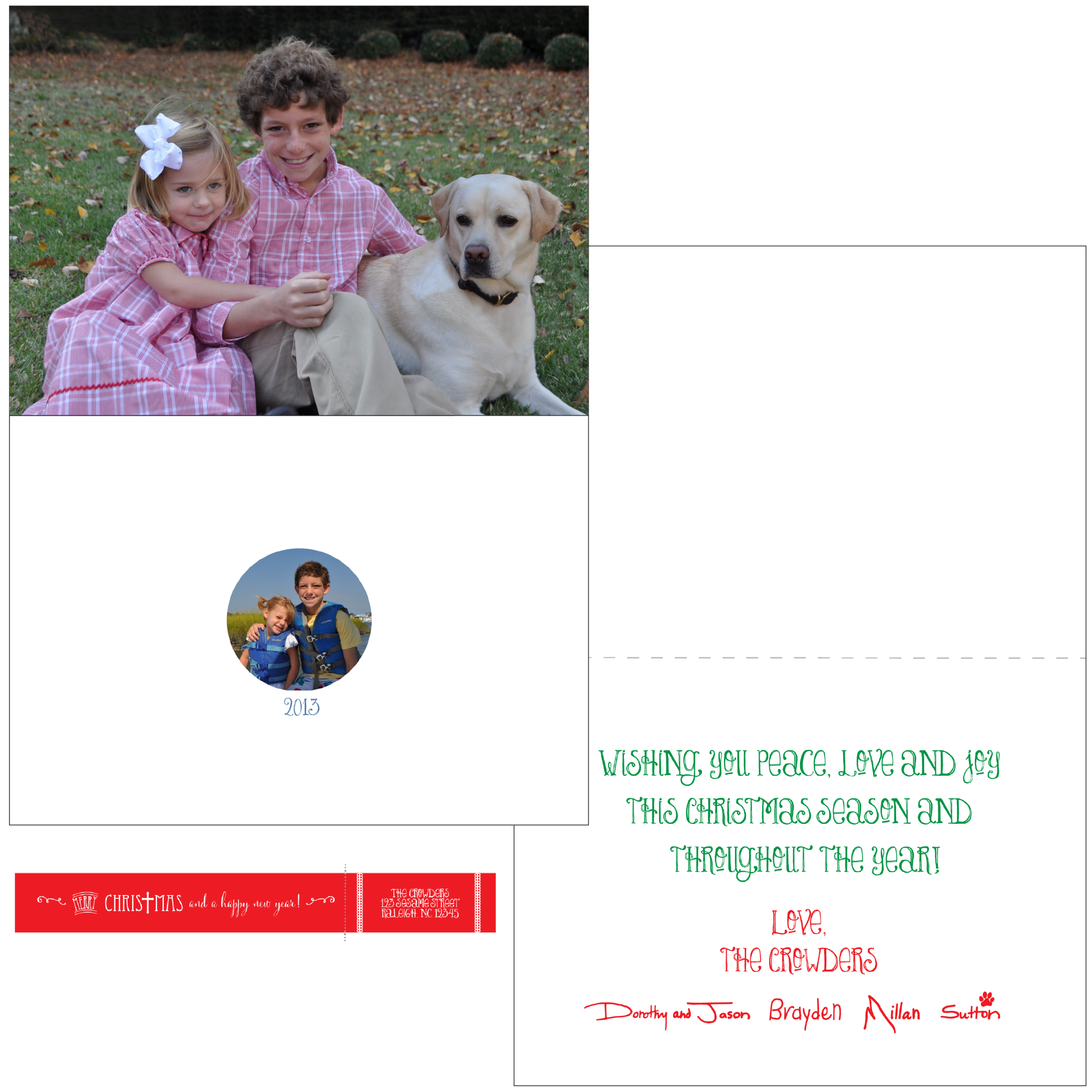 5 x 7 Folded Card with Imported Signatures and Custom Wrap Around Return Address Label