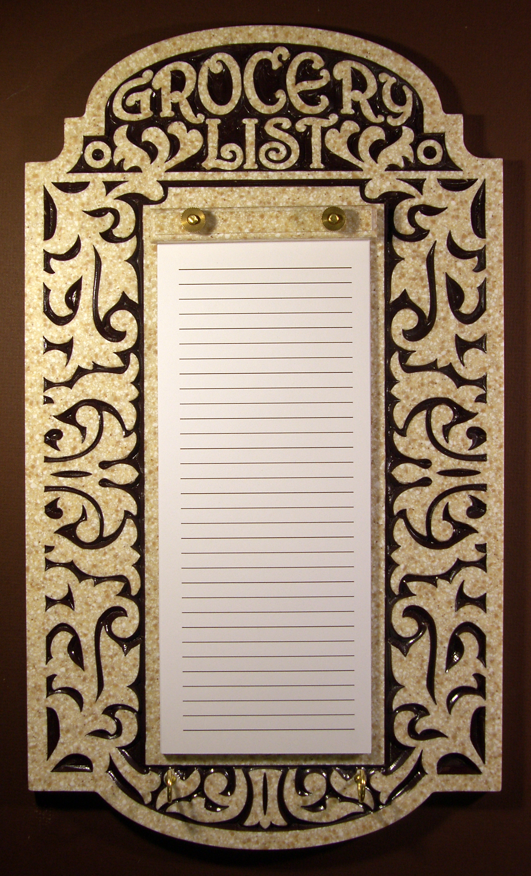 Grocery List plaque in Corian.  Typical cost: $50