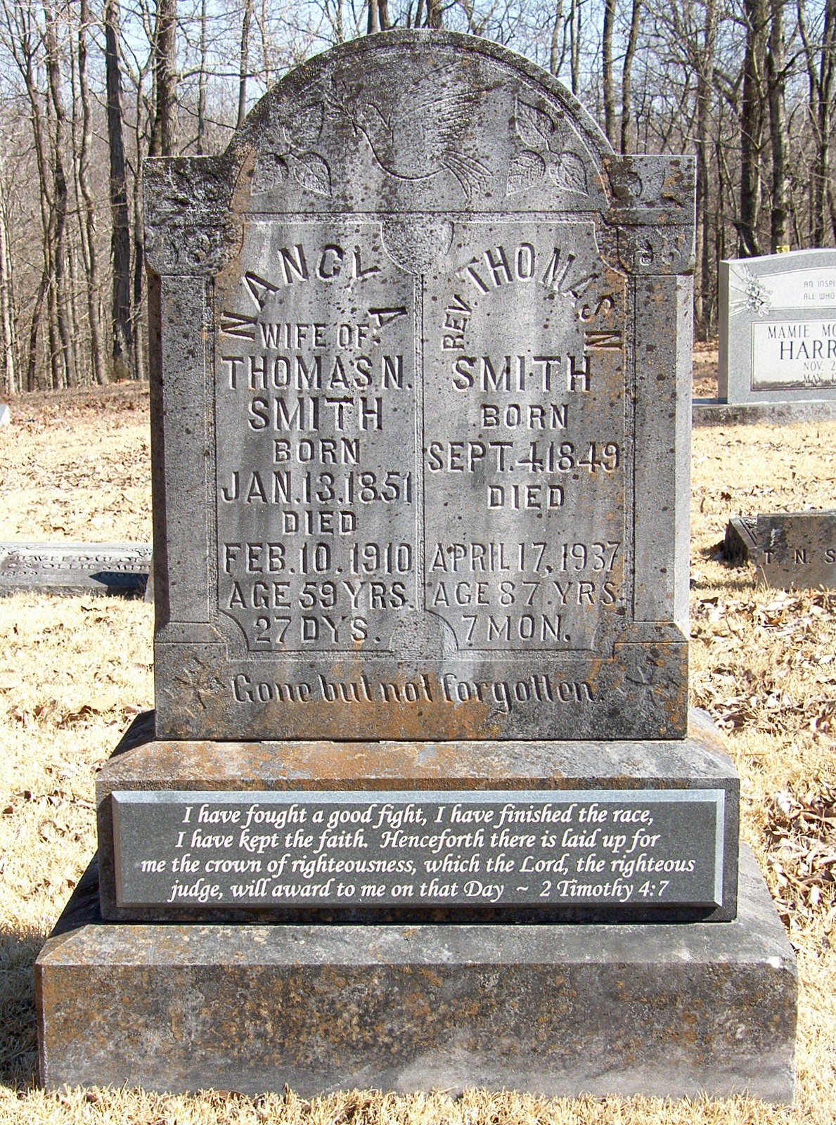 Add on plaque, commissioned by a descendant, engraved in 1/2" Corian and attached to marble headstone.  Typical cost: $65