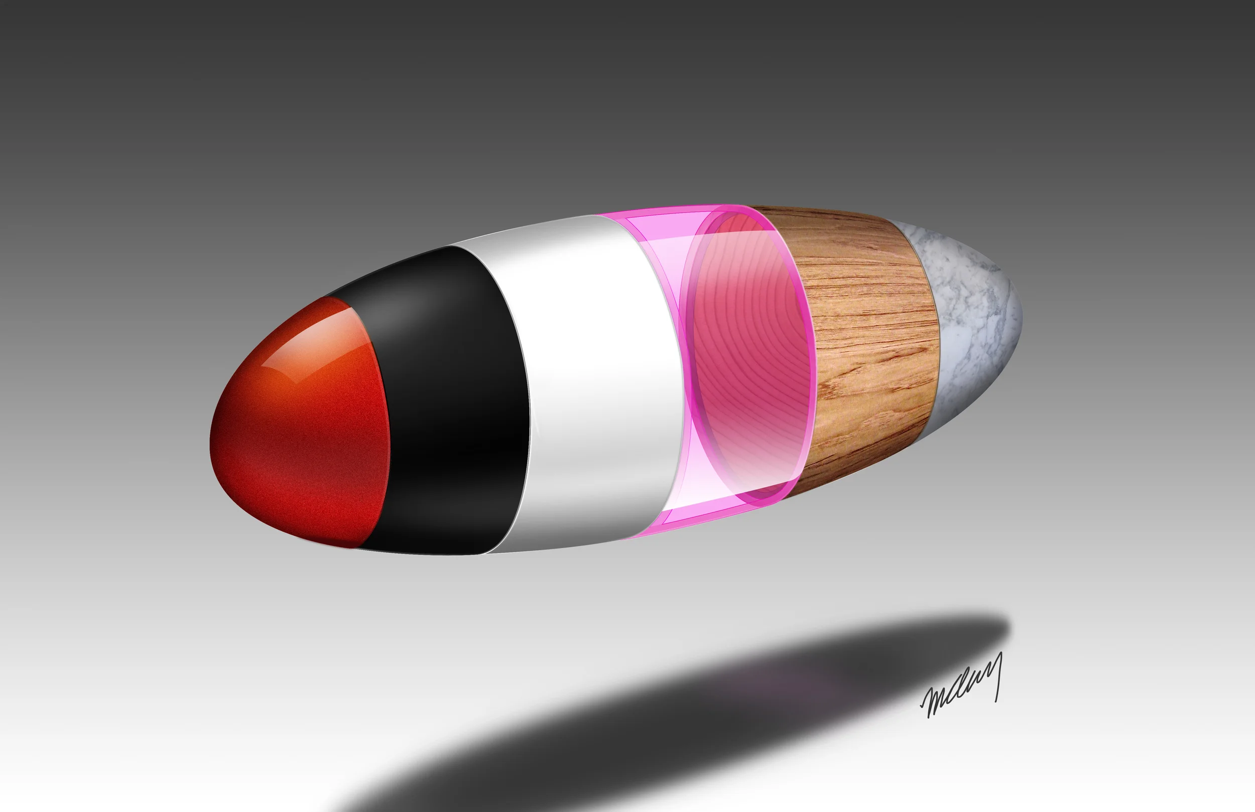 Glossy red / matte black / matte white / colored acrylic / wood / marble