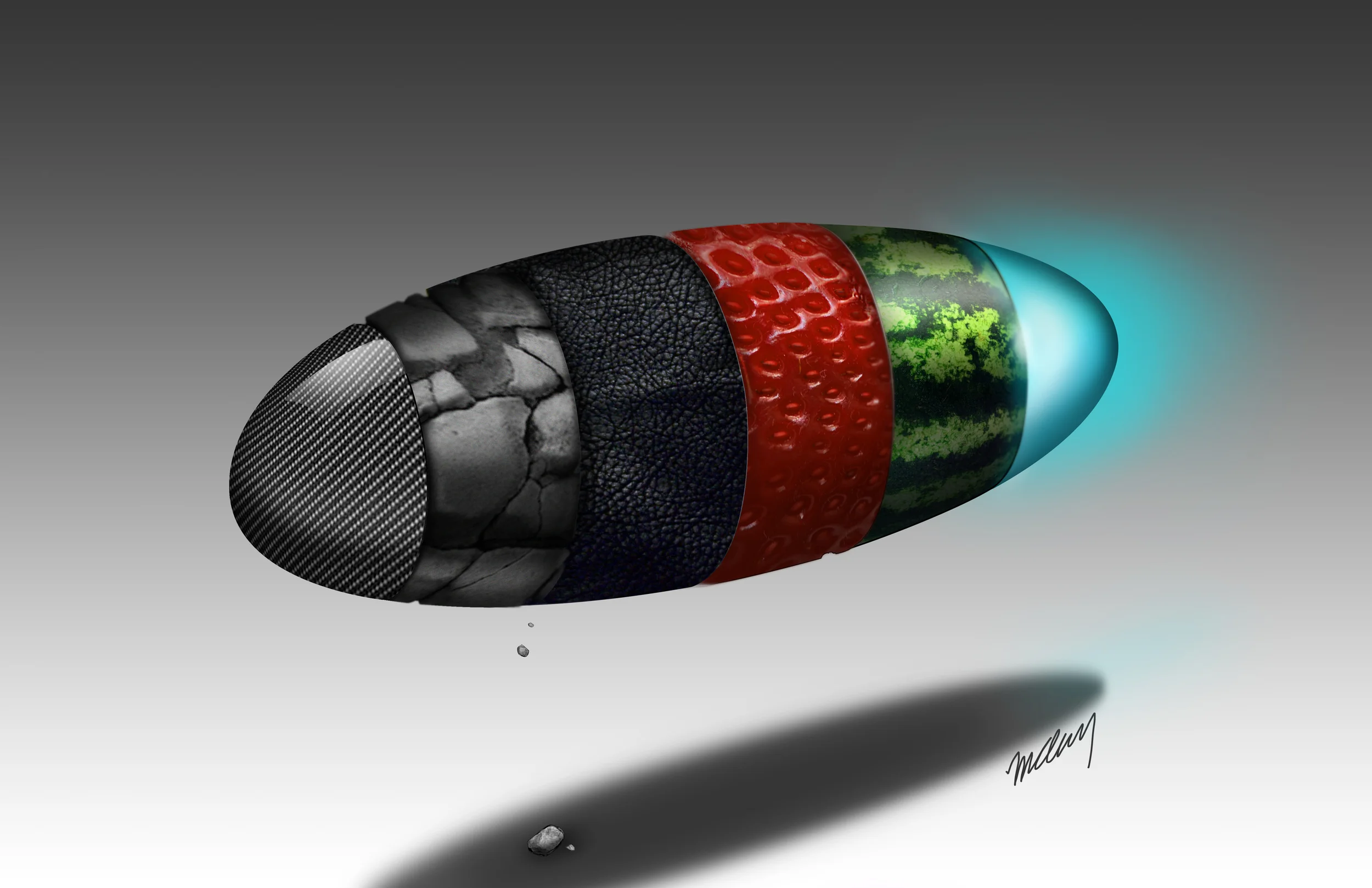 Carbon fiber / concrete / black leather / strawberry / watermelon / kryptonite.&nbsp;