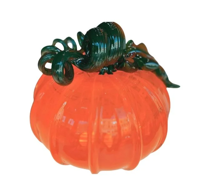 Decorative pumpkin with a glass or ceramic black curly vine on top