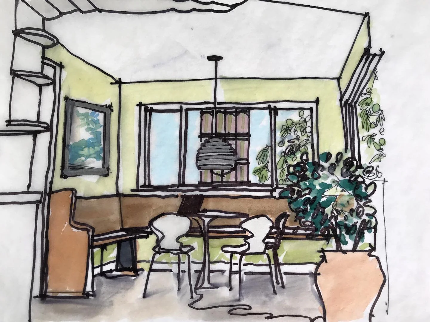 My Pandemic workspace. #drawings , #drawingsketch , #pandemic2020 , #workfromhome , #yyc , #daylight, #plants , #biophilicdesign