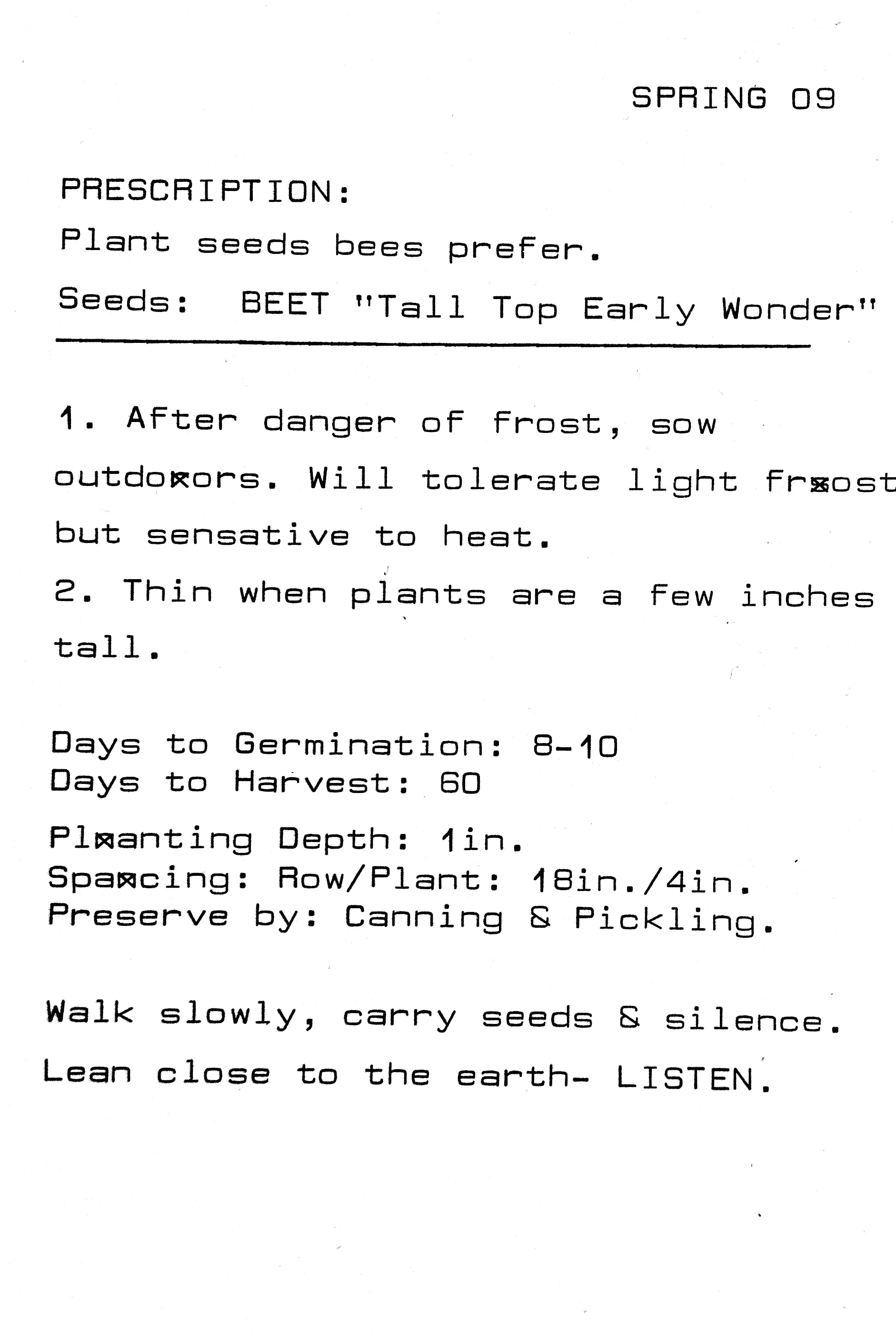 Prescription: Plant Beet Seeds (2009)