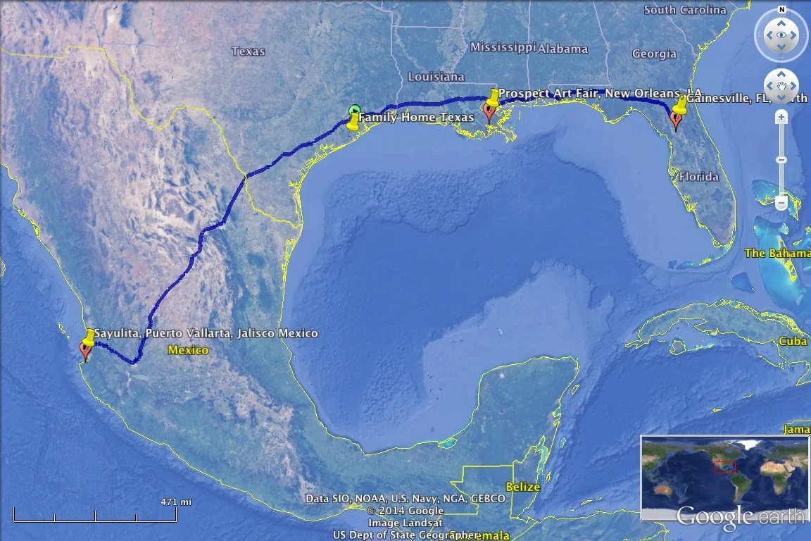 Map with GPS coordinates, Places travelled wearing Beehive Backpack  