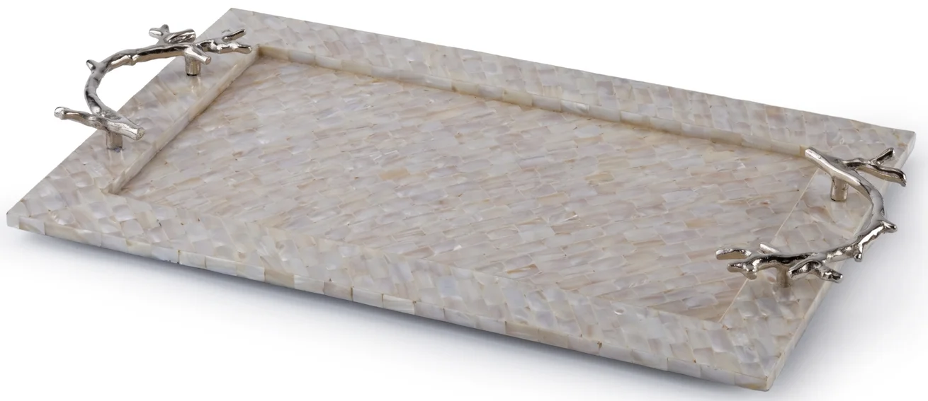 Mother of Pearl Tray w/ Silver Coral Handles