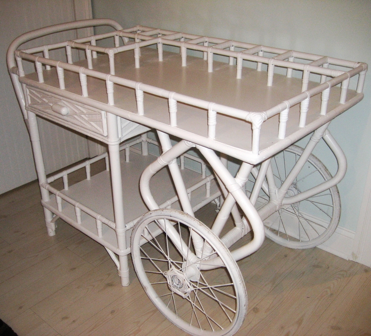 White Wicker Bar Cart