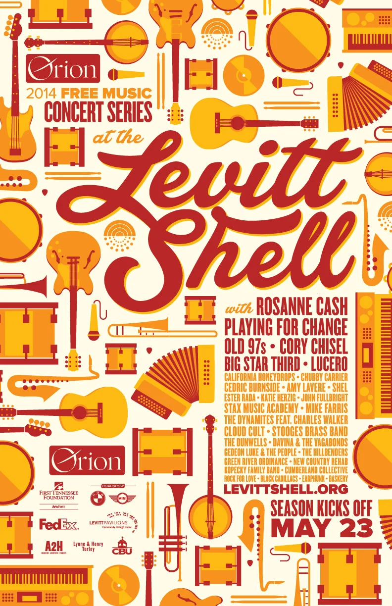 11x17 Promotion poster for the 2014 Free Music Concert Series at the Levitt Shell