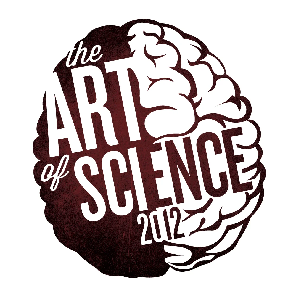 The 2012 Art of Science logo was a more refined and deliberate iteration of the original 2011 logo. The bright stencil red from 2011 was updated to a classier and more serious maroon on a gritty concrete texture, visually implying the maturation between years one and two of the project.