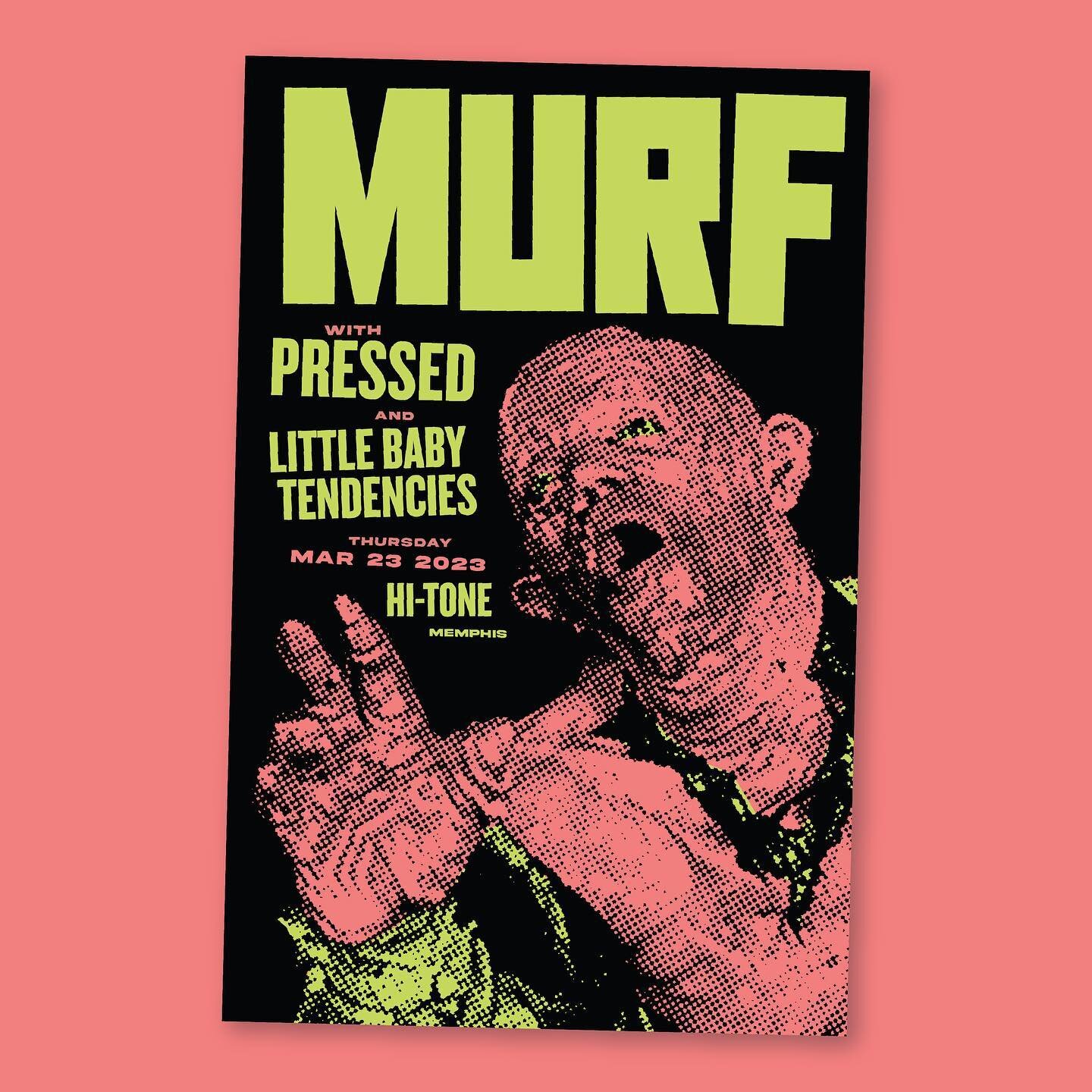 poster for MURF with PRESSED and Little Baby Tendencies at the Hi-Tone! 🦠

with a band name like this, I had to go with this molten fleshy moment from Robocop 🫠 come out Thursday for a weird loud good time!! 

#holtermonster #murf #posters