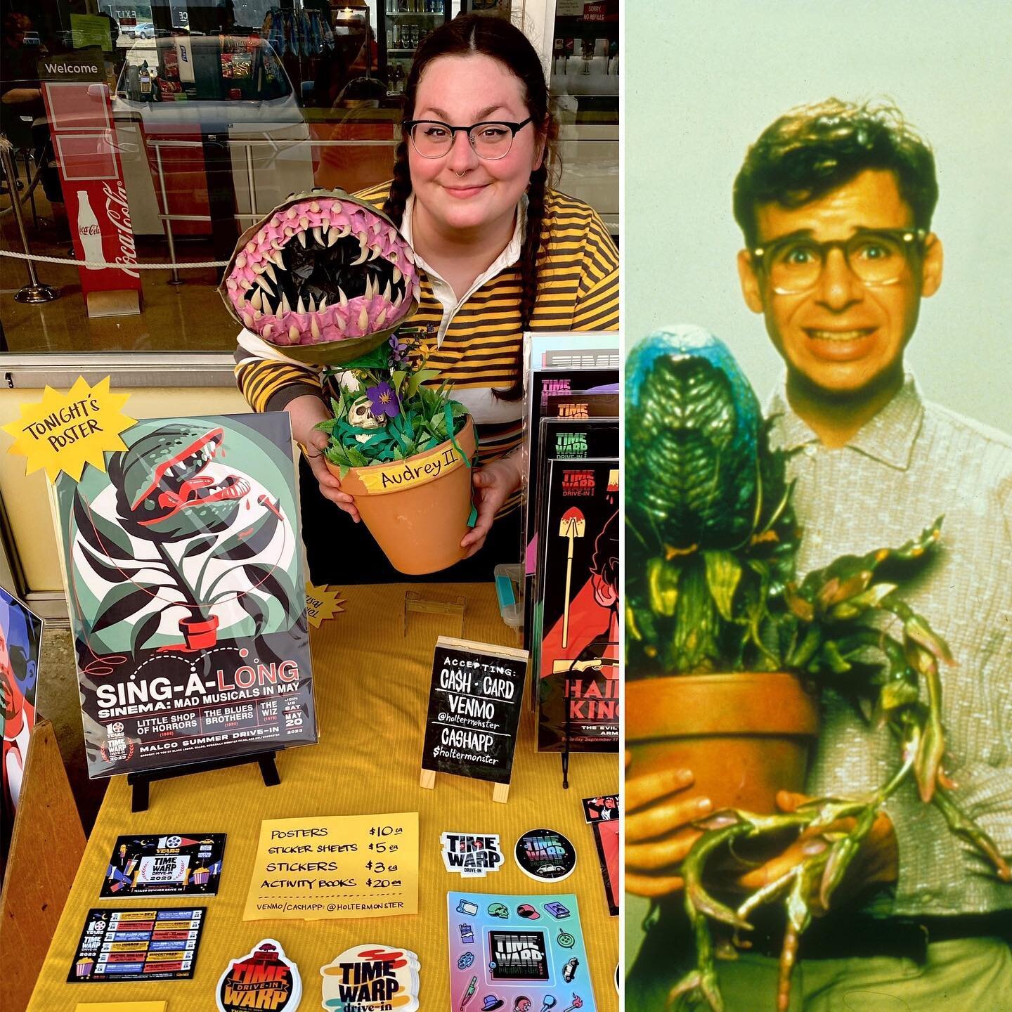 channeling Seymour Krelborn at last night&rsquo;s Time Warp Drive-In! 🌿🩸

I assembled my Audrey II by combining this incredible papier-m&acirc;ch&eacute; toothy monster by @maedchen126 (from @monster.market 2018!) with a planter and random stuff in