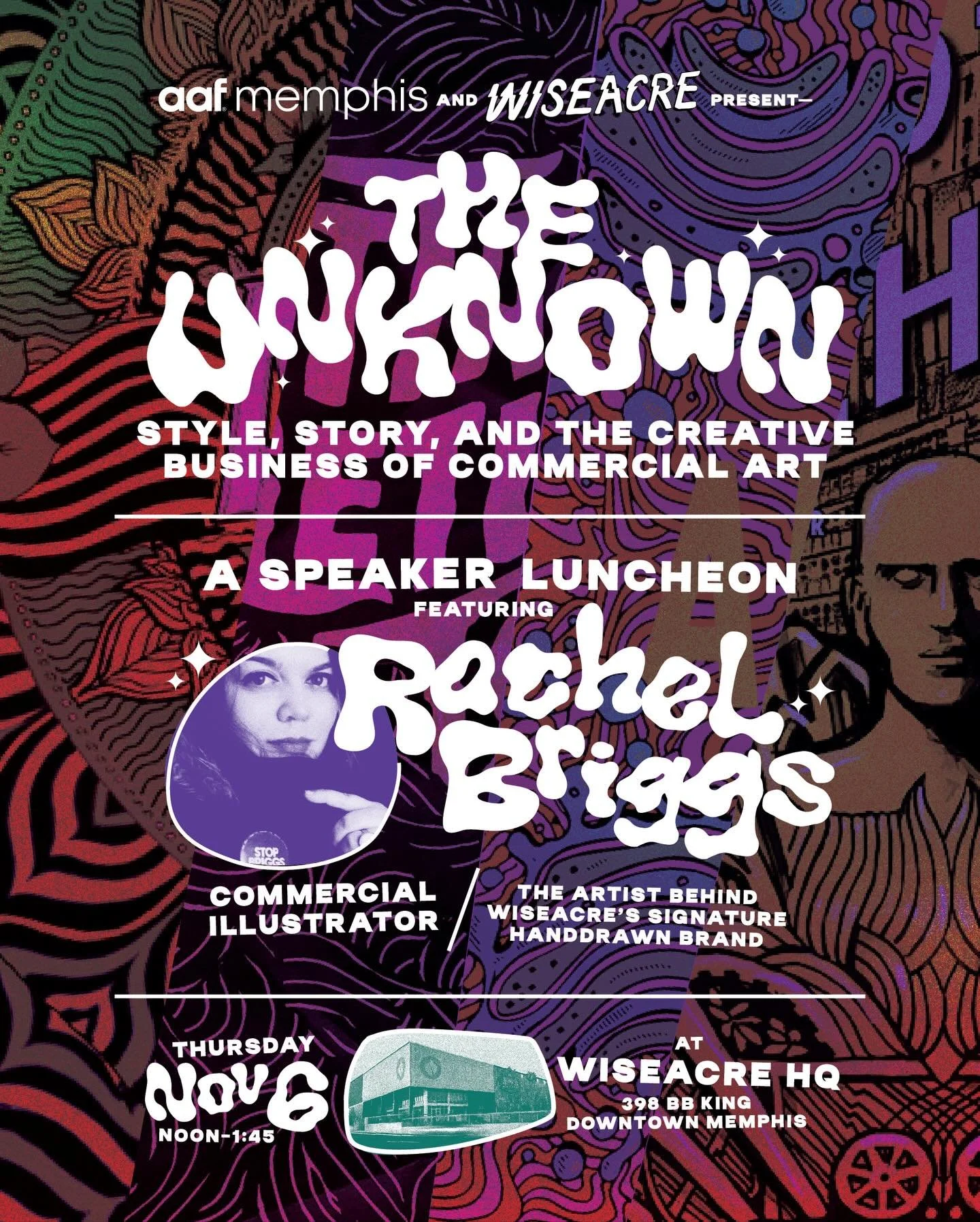 I had the honor of organizing + branding this talk earlier this month for AAF Memphis featuring our own local illustrator powerhouse Rachel Briggs! 💥 

Rachel is the force behind Wiseacre&rsquo;s iconic handdrawn brand so there was definitely no pre