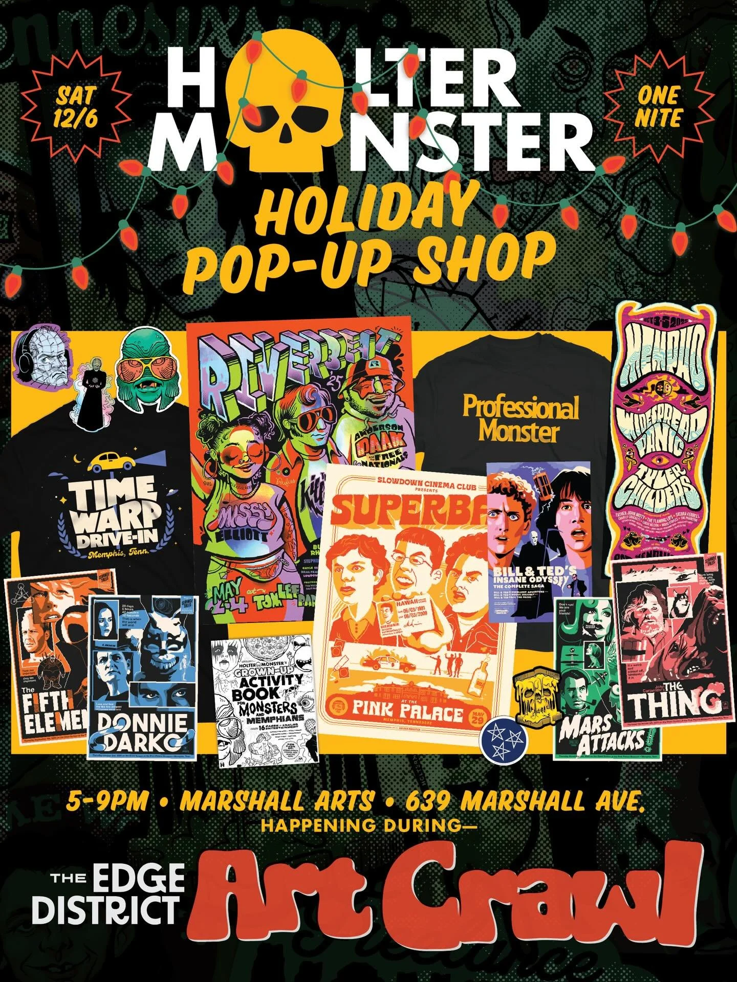 HOLTERMONSTER HOLIDAY POP-UP✨ Catch me this Saturday at Marshall Arts during the Edge District Art Crawl! I&rsquo;ll be in the gallery with tees, posters, stickers, prints, activity books, framed wall art, and more! This will likely be my only event 