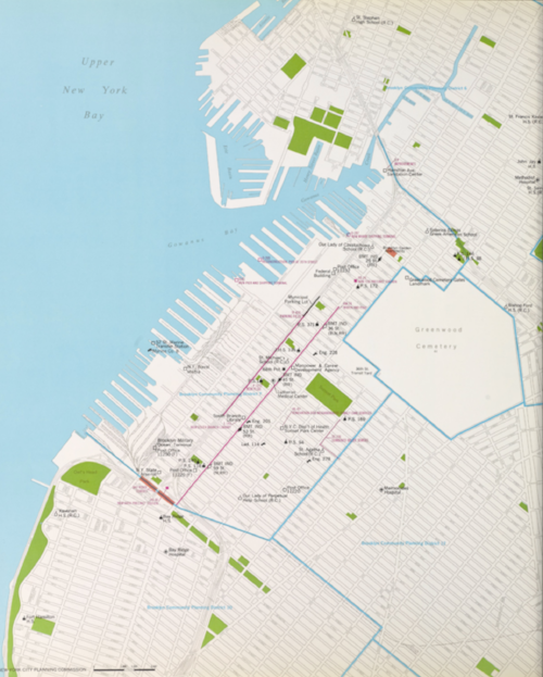 New York City Community Board 7’s Map of Sunset Park from 1969 showing the same original boundaries of the Sunset Park.