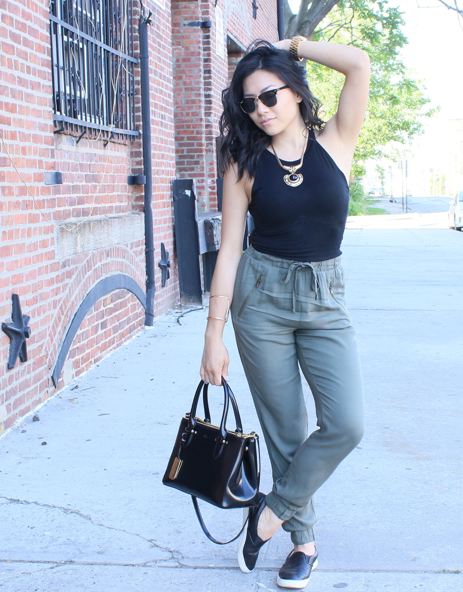 Crop top|Pants|Necklace - Forever 21 Slip on sneakers – Nine West Purse- RLL