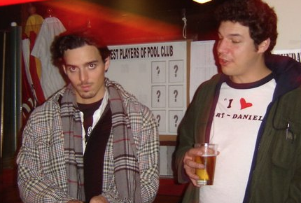 Russ and I at a UVic bar playing pool in 2004 or 2005.