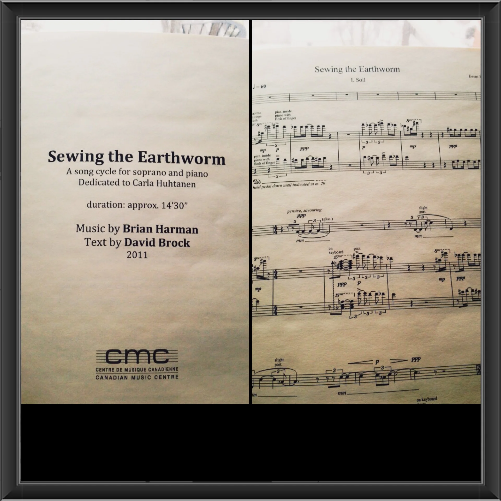 Sewing the Earthworm on paper, and me using a new app for side-by-side photos.