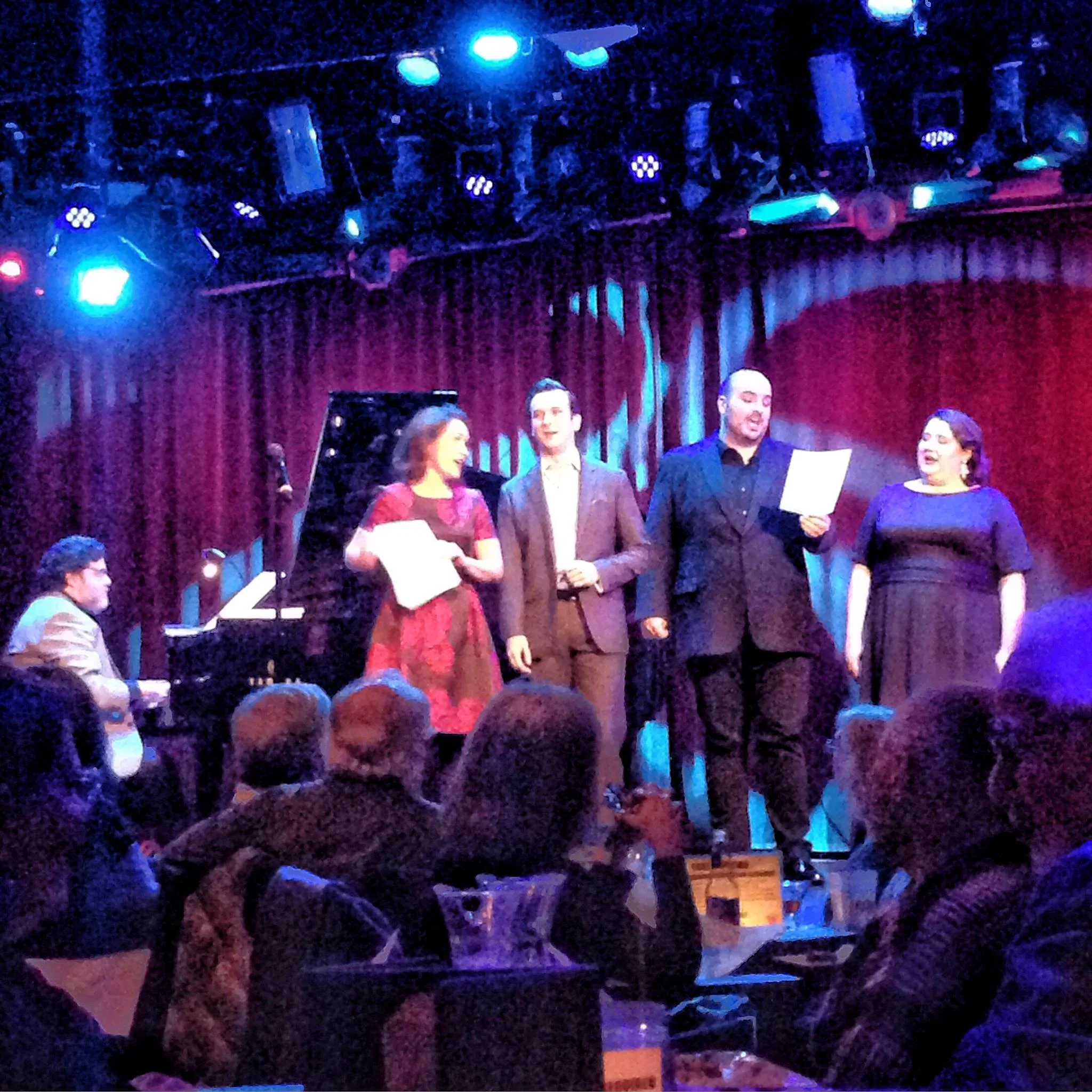 Caroling: Erin Morley, Brian Michael Moore, Matthew Anchel and Felicia Moore with Christopher Cano accompanying 