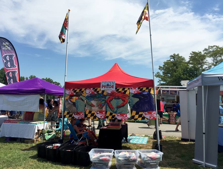 Back view of our booth. Perfect weather!