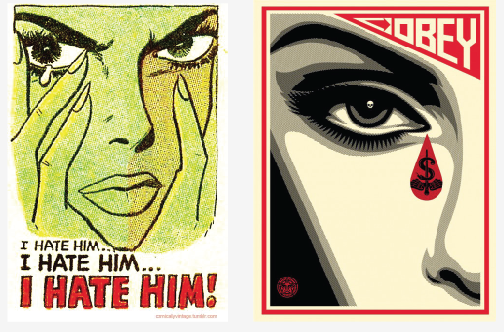 Examples of 1950's pulp fiction and Shepard fairey's obey series