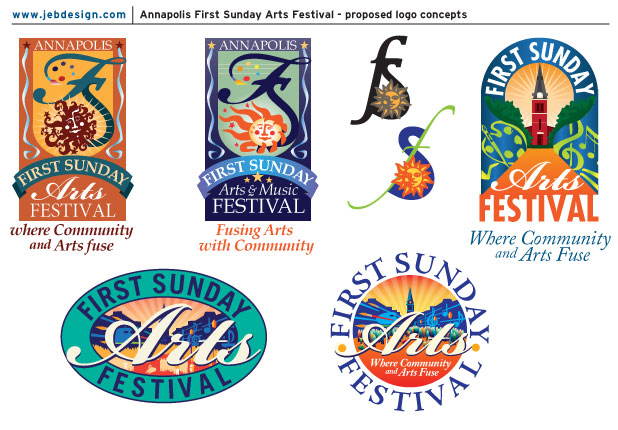 Proposed logo concepts for the Annapolis First Sunday Arts Festival