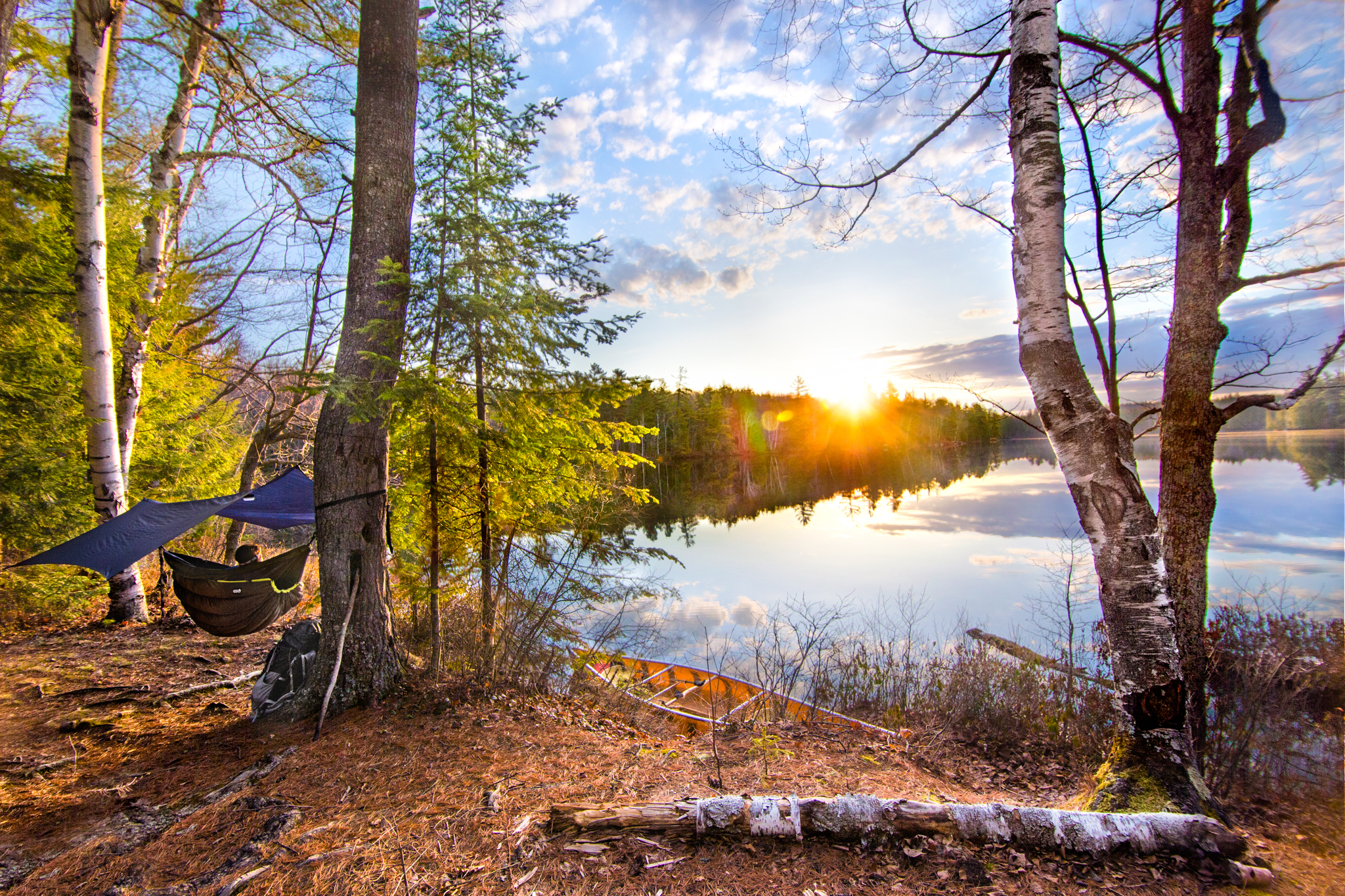 Sunrise at our second campsite in the Eagles Nest Outfitters Hammock.