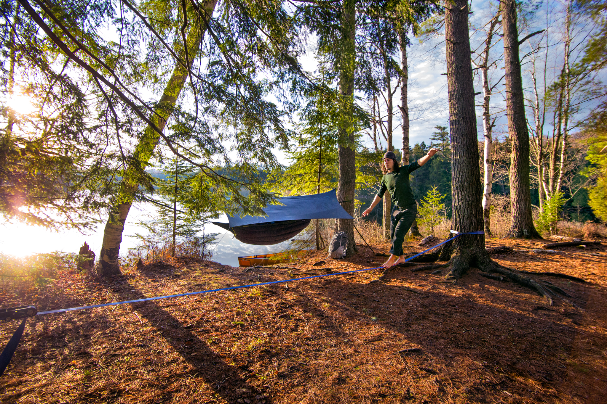 Slacklining at our campsite on the ENO Slackline