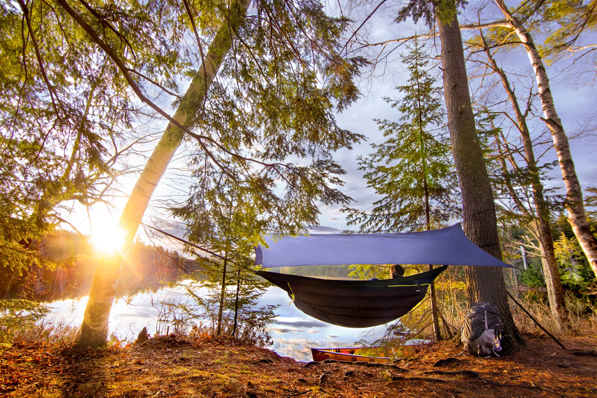 Taking in the sunrise under the rainfly and under-quilt.