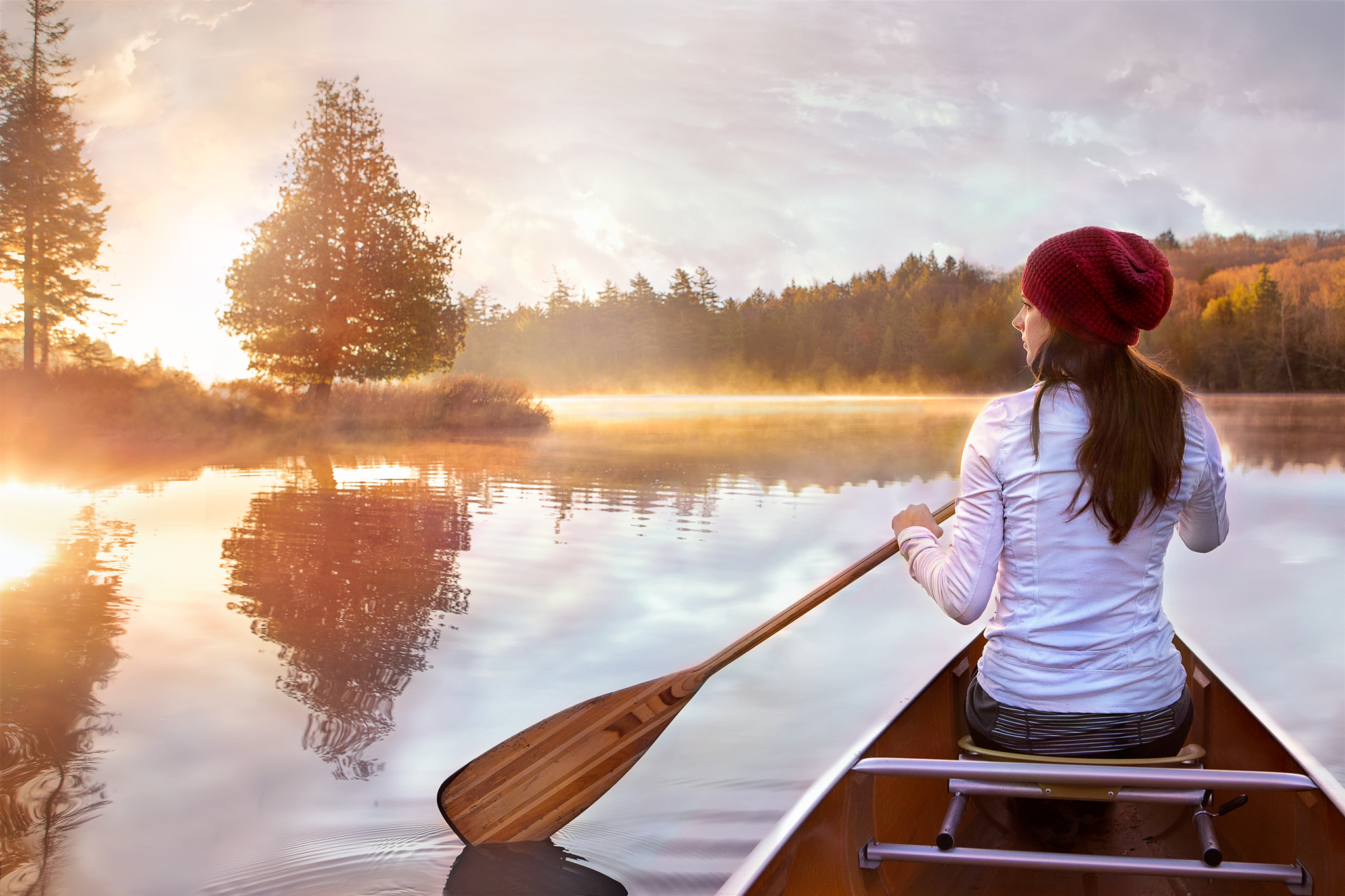 Nicole Paddling at Sunrise on Long Pond