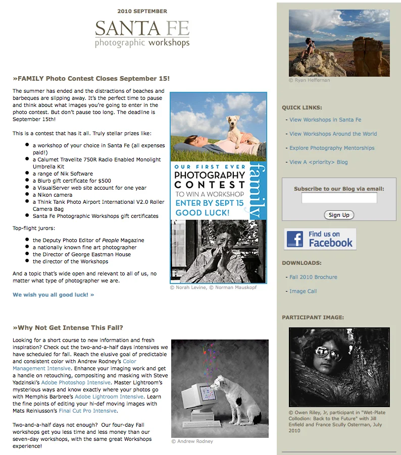 One of my photos on the home page of the Santa Fe Workshops.
