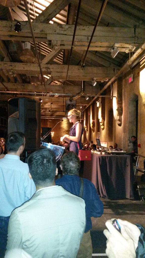 Morgan Baskin speaking to crowd.