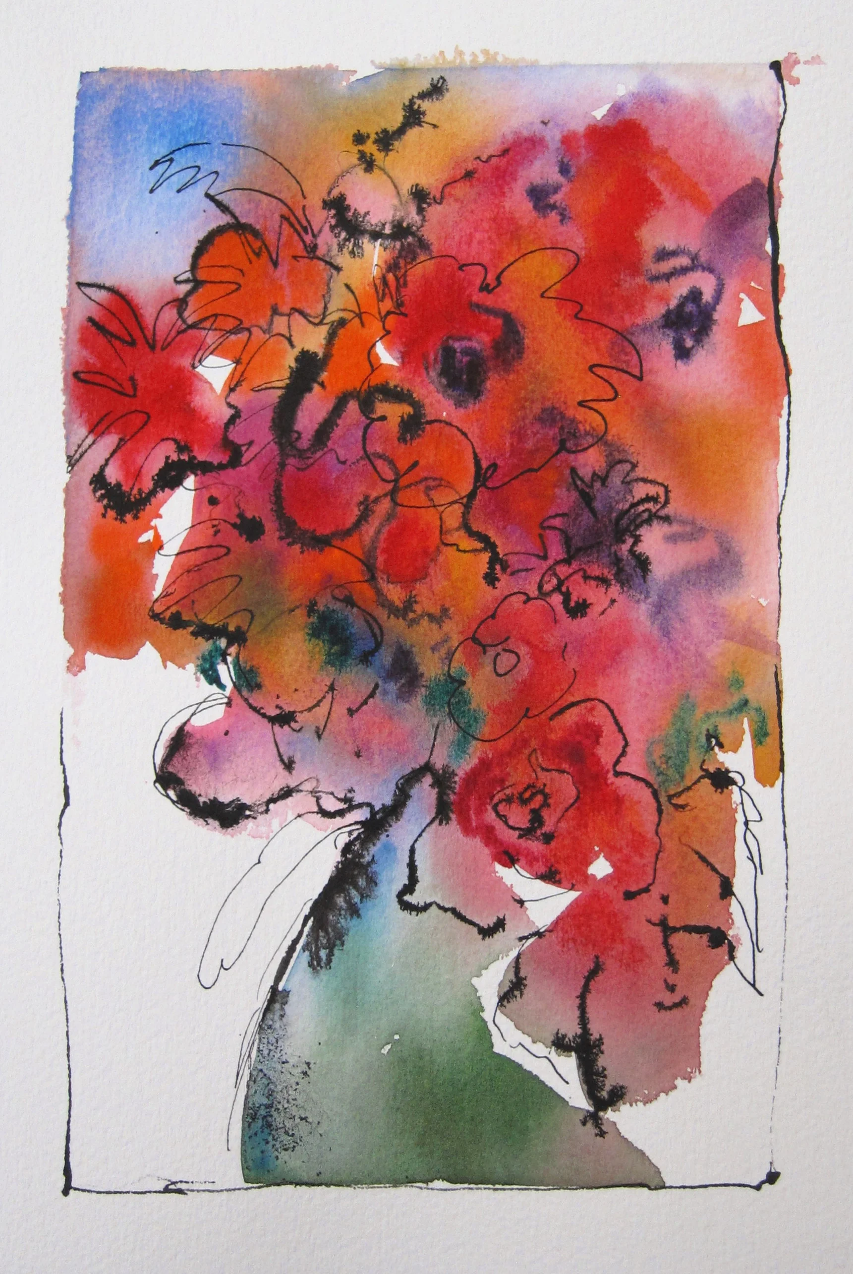 Winter Flowers 10" X 7" Watercolor & Ink