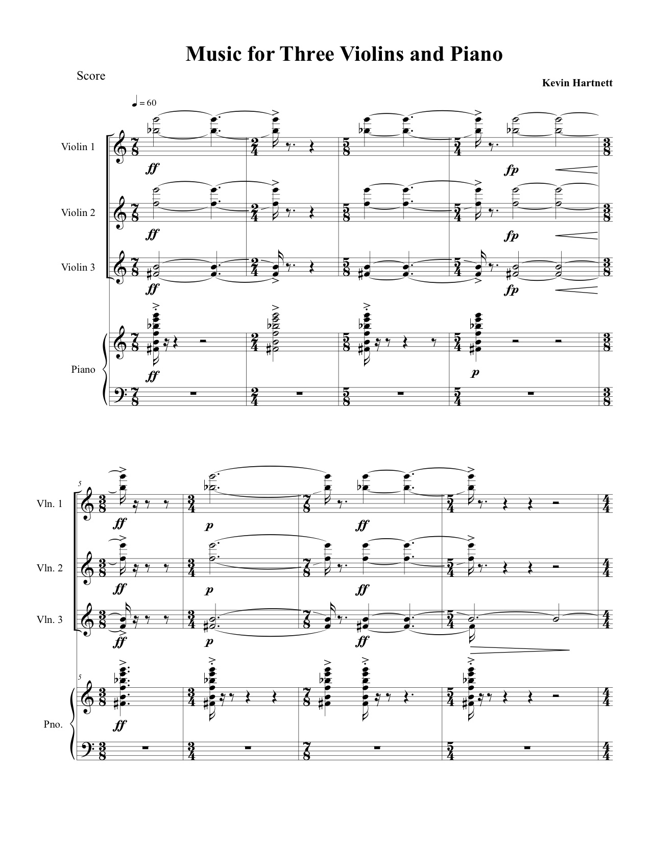 Music for Three Violins and Piano Kevin Hartnett