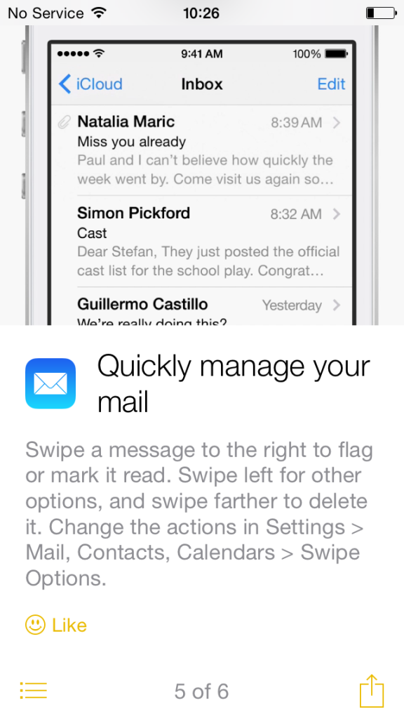 Screenshot: Apple's "Tips" app in iOS 8