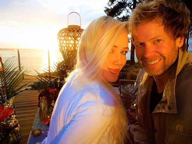 Anniversary dinner on our deck, home quarantine edition.