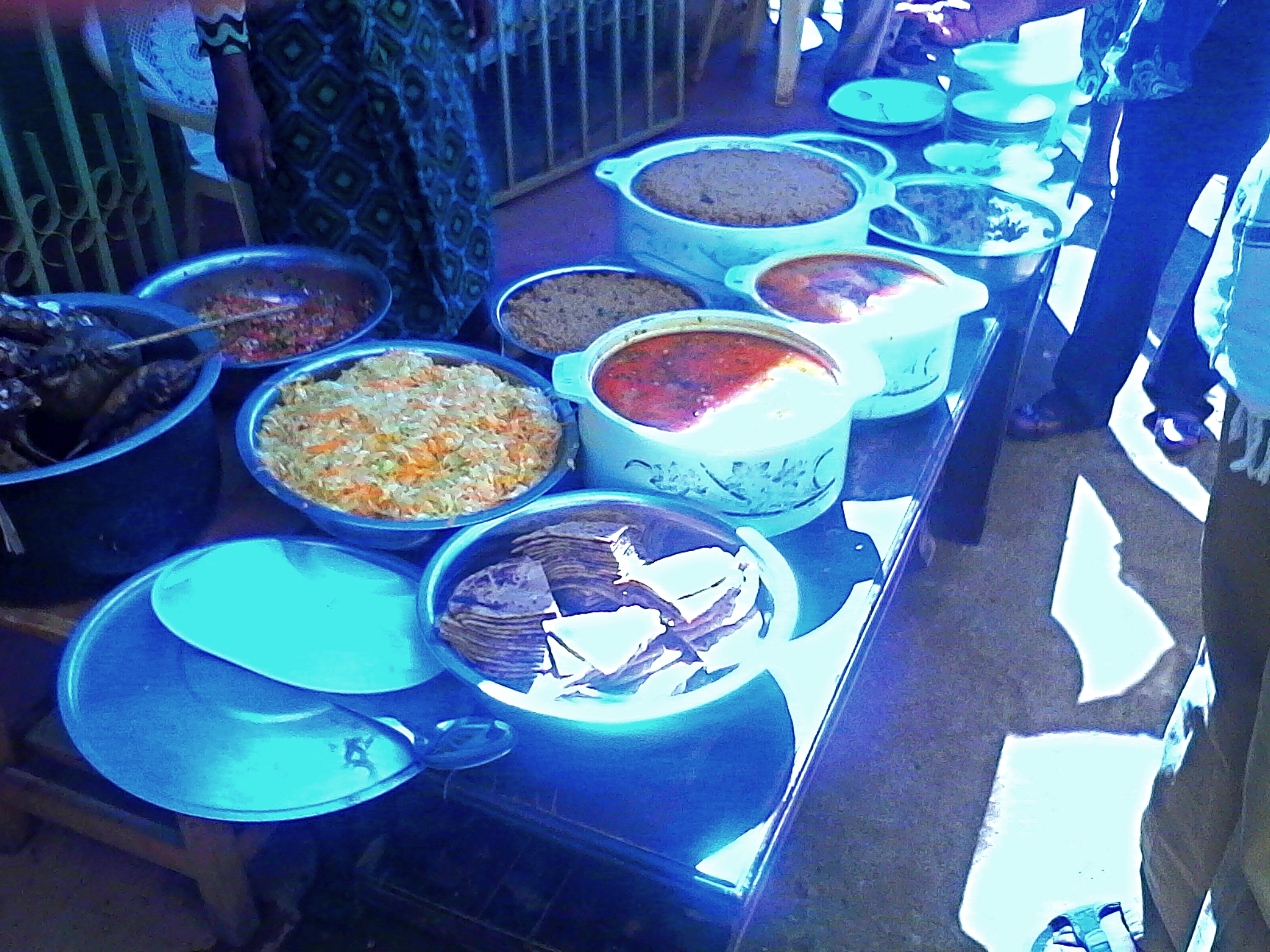 Roast goat, chapata, a Kenyan version of cole slaw, beans, potatoes, and more.