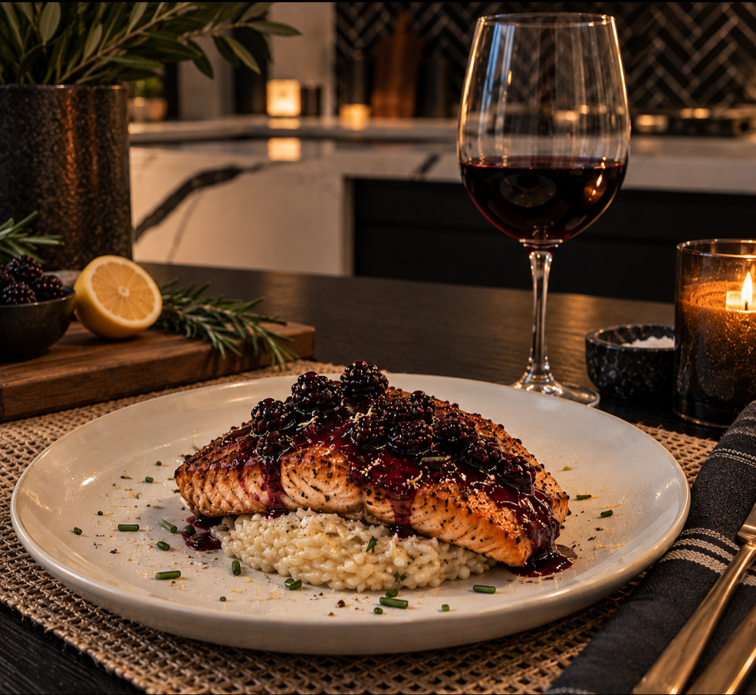 Blackberry Balsamic Glazed Salmon+Risotto