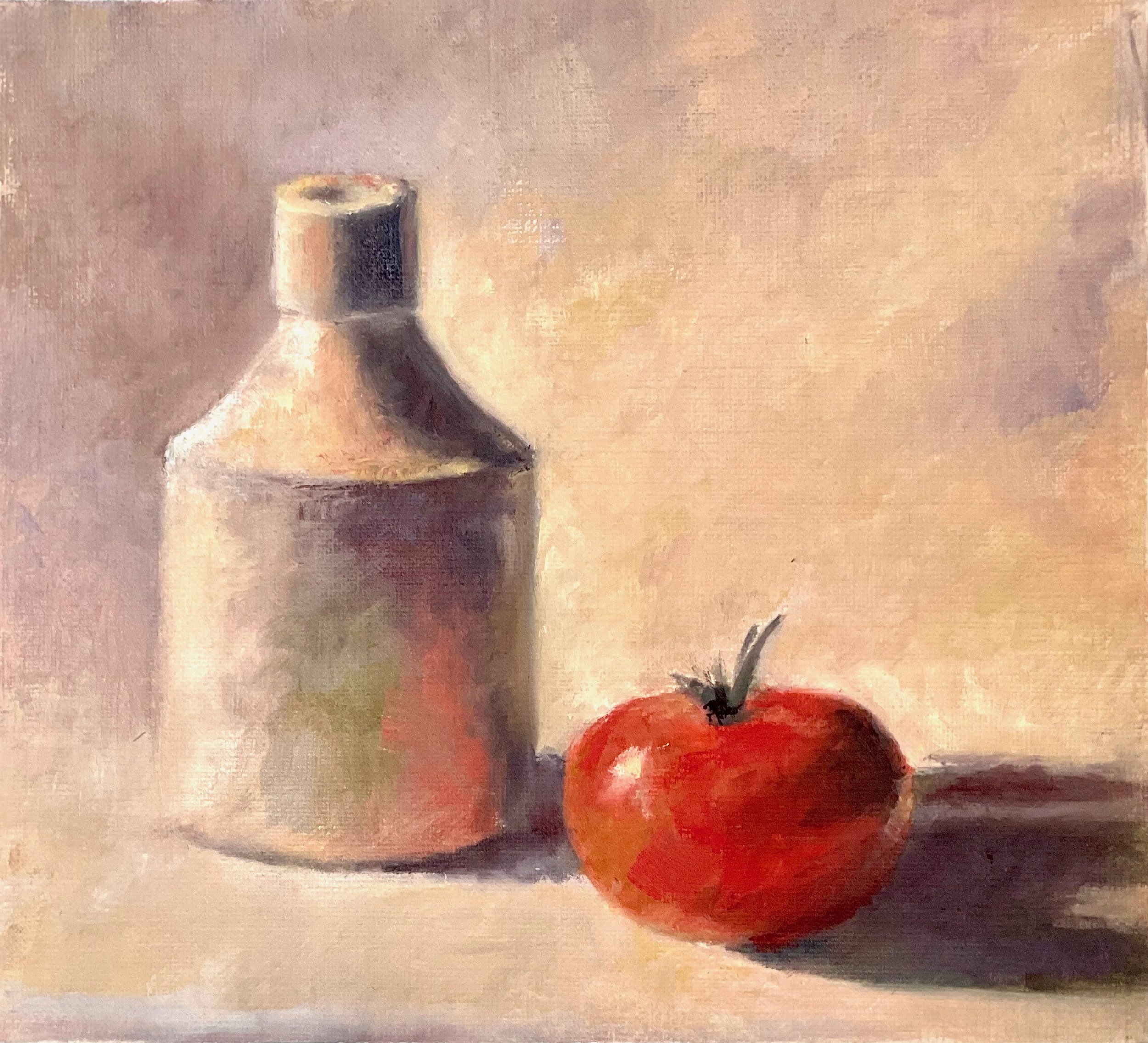 Vase and tomato.