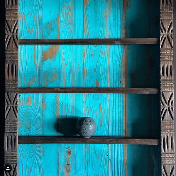 Aqua Blue Surfrider Redwood Wall paneling adds texture and a pop of color to interiors.