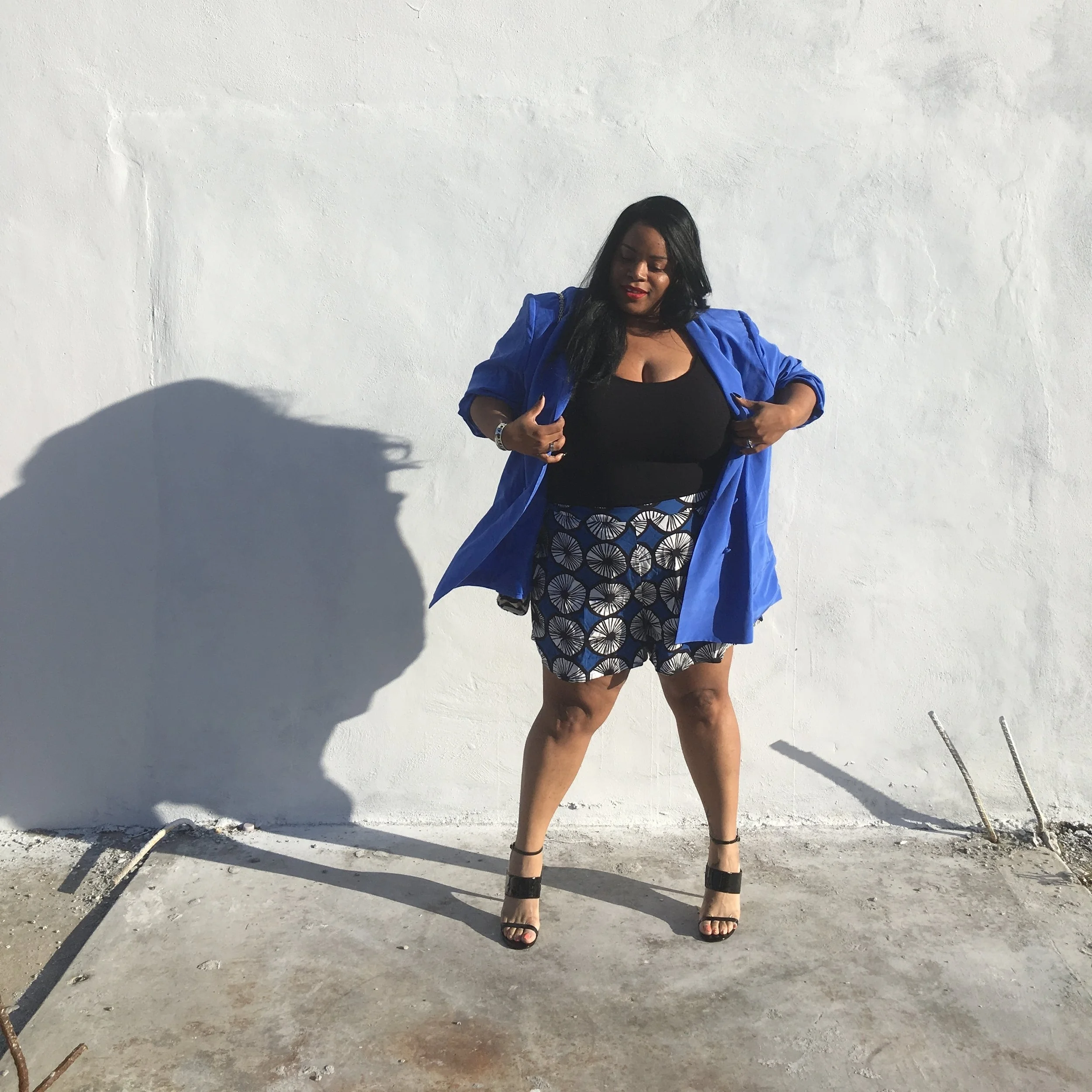 Blue Blazer and Graphic Shorts