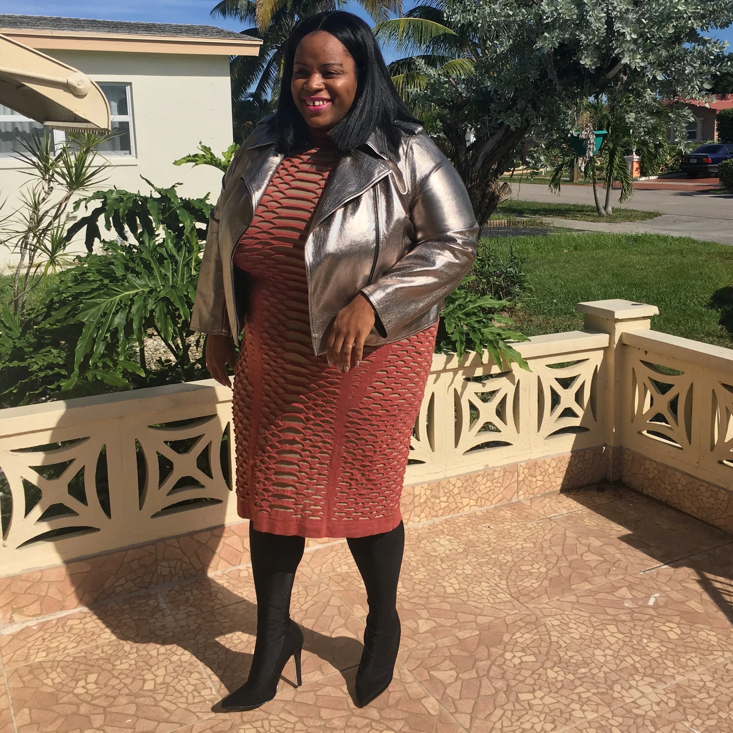 Sweater Dress + Leather Jacket