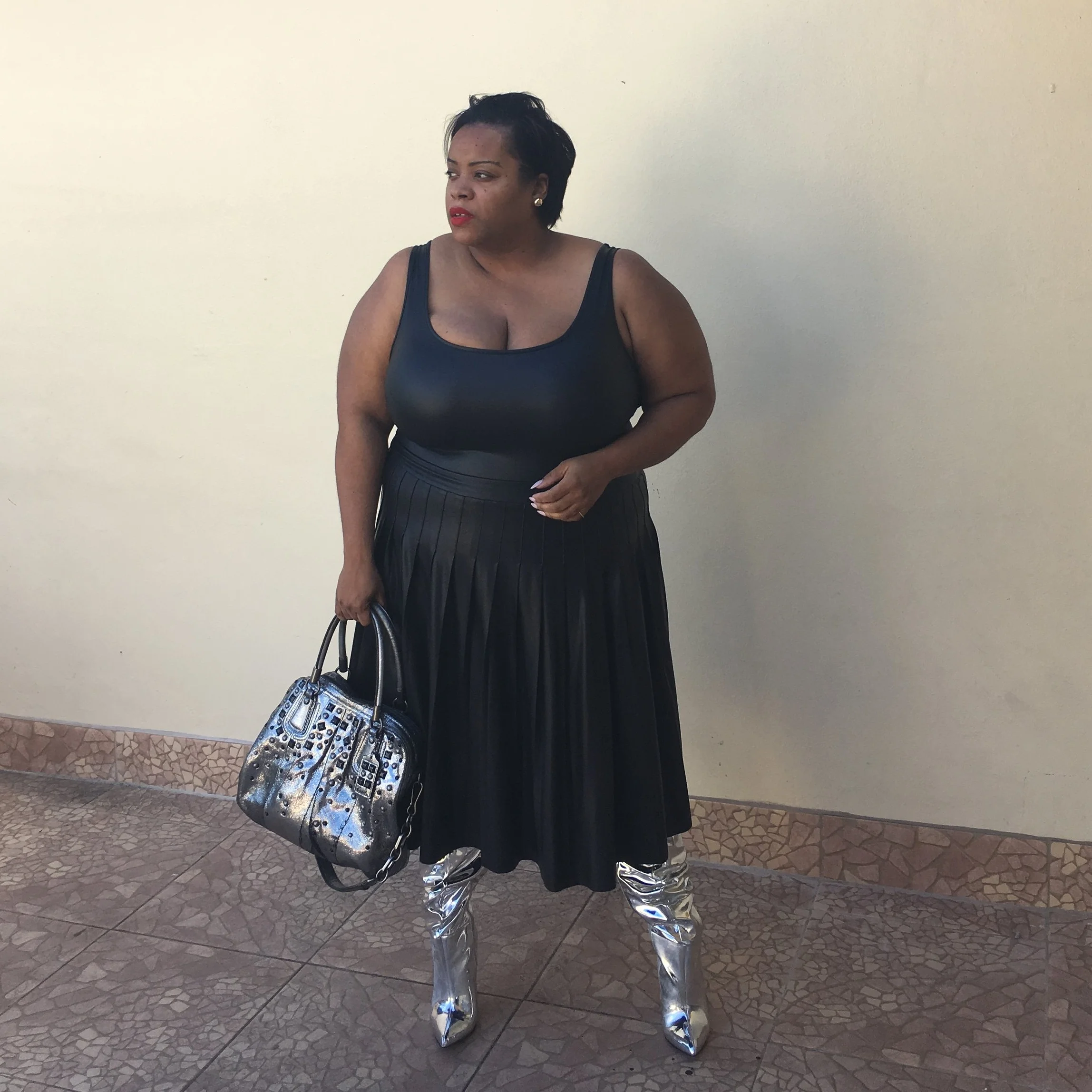 Black leather and mirror boots