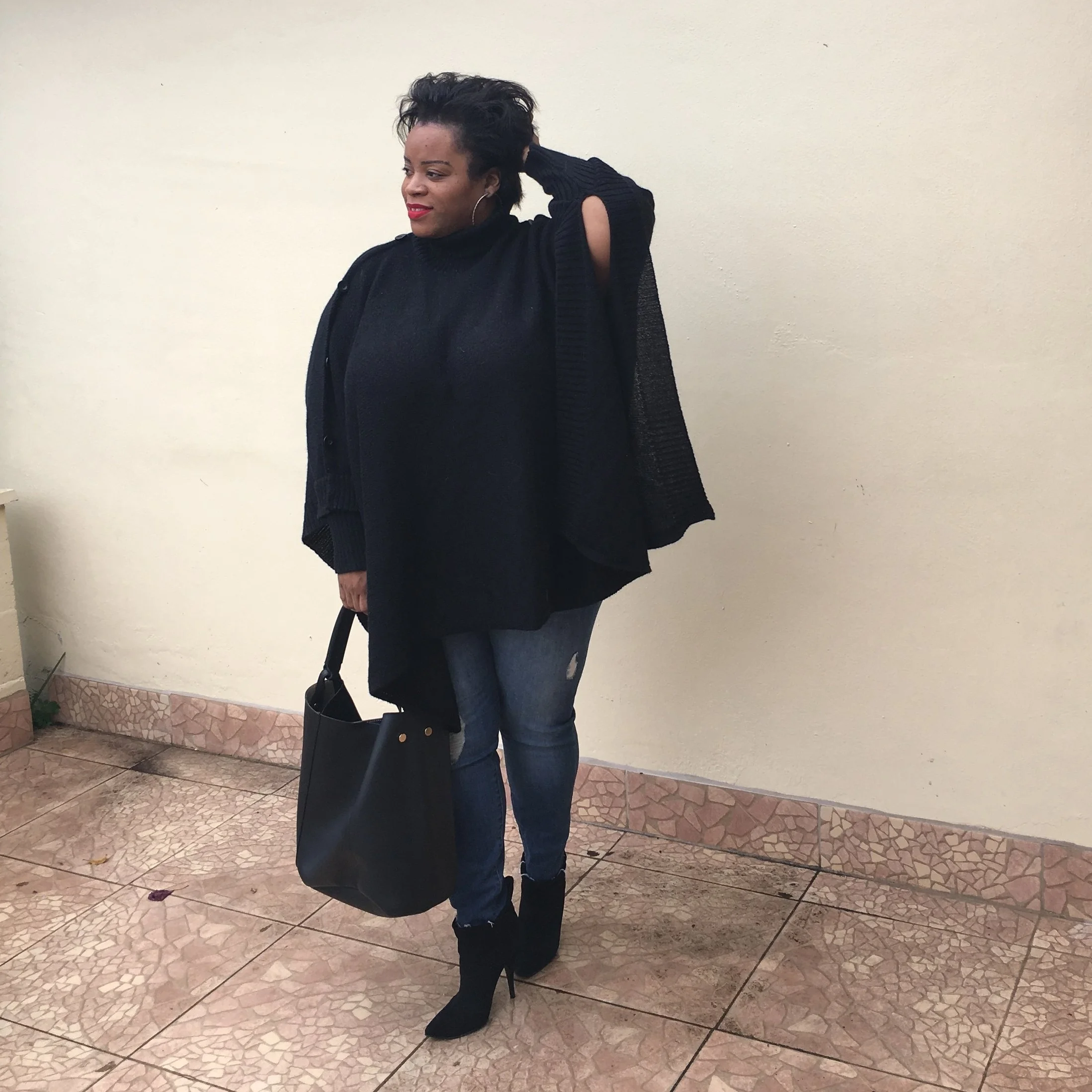 Black Sweater Distressed Denim